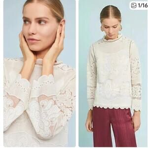 James Coviello Anthropologie Lace Blouse Cottagecore Boho Chic Romantic Top-4